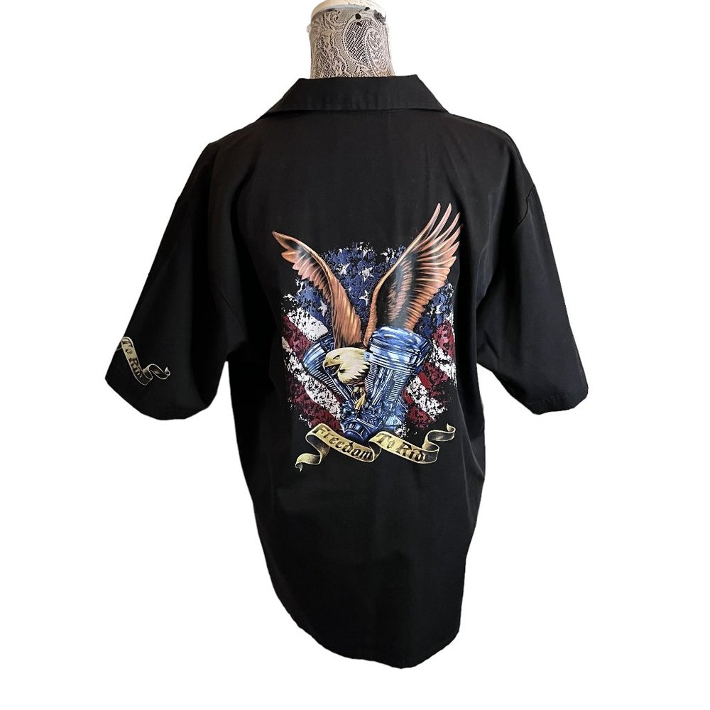 Dragon Fly Motorcycle Mens Black Button Up Shirt USA Garage Free To Ride Size M